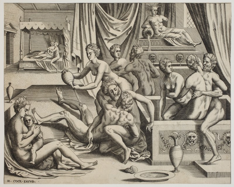 Frans FLORIS (d’après) : Hommes et femmes au bain Burin