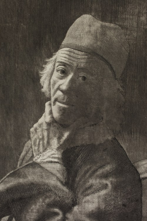 Jean-Étienne LIOTARD : Autoportrait, la main au menton (grande planche) - détail - Sarah Sauvin